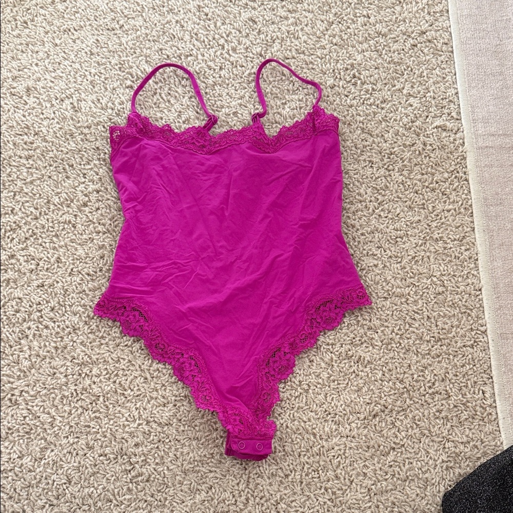 SKIMS Pink Lace Bodysuit